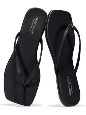 Women's Black Lightweight Square Toe  Non Slip with Memory Foam Insole Sandals